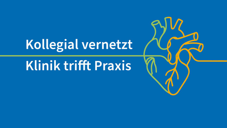Ein als orange-grüne Bändergrafik dargestelltes Herz und der Schriftzug "Kollegial vernetzt - Klinik trifft Praxis" auf blauem Grund für den Workshop Open Heart des Albertinen Herz- und Gefäßzentrums in Hamburg. Ein als orange-grüne Bändergrafik dargestelltes Herz und der Schriftzug "Kollegial vernetzt - Klinik trifft Praxis" auf blauem Grund für den Workshop Open Heart des Albertinen Herz- und Gefäßzentrums in Hamburg.