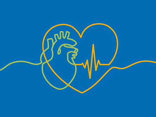 Stilisierte Herzgrafik mit EKG-Linie auf blauem Hintergrund