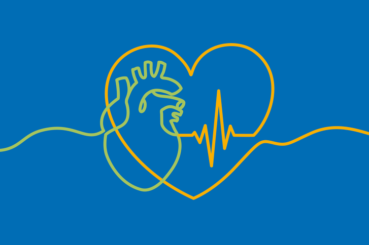 Stilisierte Herzgrafik mit EKG-Linie auf blauem Hintergrund